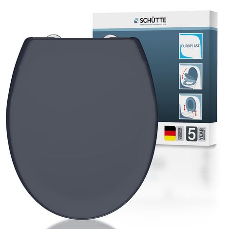 SCHÜTTE Sedile WC con abbassamento automatico, coperchio rimovibile in termoindurente infrangibile, montaggio fai da te con cuscinetti adesivi e stencil, coperchio WC e occhiali con portata fino a 200 (1/5)