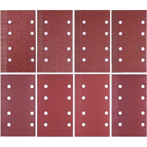 80 piezas, Juego de papel de lija, Granos 40/60/80/120/180/240/320/400, Papel de lija rectangular flocado, 8 agujeros, Rojo, 18593 mm (1/5)