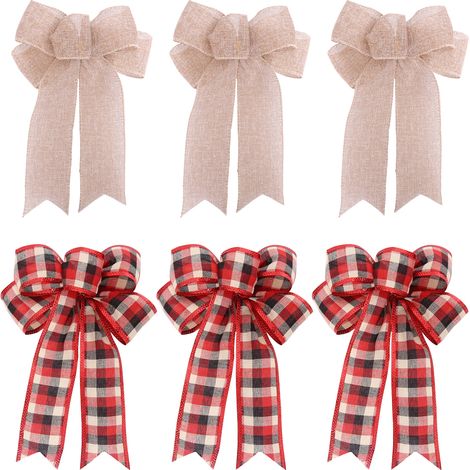 Nœud de Noël rustique en toile de jute, décoration de couronne pour les fêtes, mariages et cuisines (1/5)