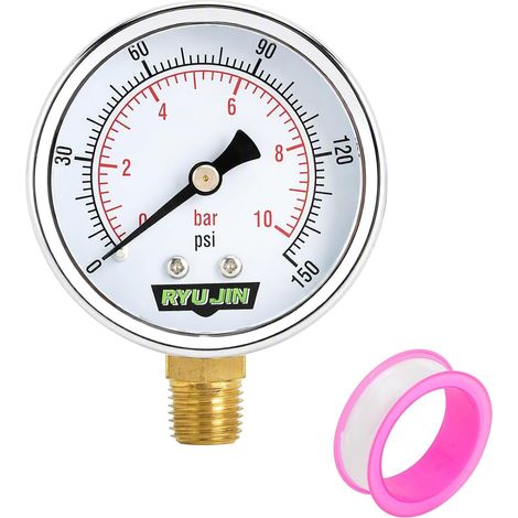 Manomètre de pression d'eau, manomètre 0-10 bar 0-140 PSI avec raccord G1/4, classe de précision 1,6, double échelle, aiguille rouge, raccord en laiton pour tuyau d'arrosage de piscine (1/5)