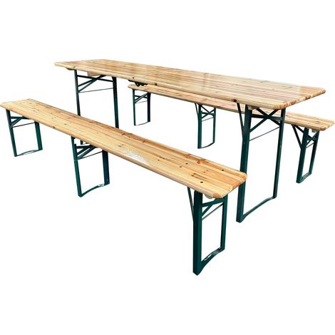 SVITA Ensemble Brasserie 3 pcs Set de table de bière pliable en bois Ensemble de fête Nature 220x50 cm (1/5)