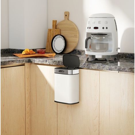 Mülleimer 5 L mit Deckel Edelstahl cremeweiß hängend OKMYHOME (1/4)