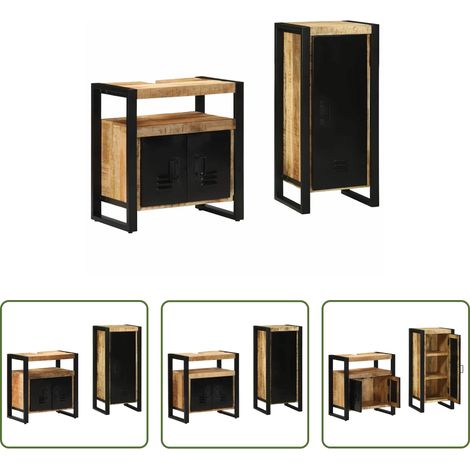 Badezimmer Schrank - Badezimmermöbel-Set 2 pcs Braun und Schwarz Massivholz Mango (1/5)