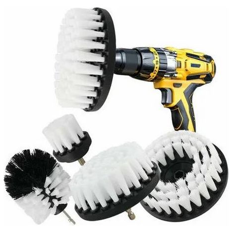 Brosse Nettoyage Perceuse 5 pièces, Brosse pour Perceuse Voiture Carrelage Tapis Baignoire Cuisine Toilettes Blanc (1/5)