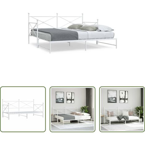 vidaXL Schlafsofa - Tagesbett Ausziehbar ohne Matratze Weiß 100x190 cm Stahl (1/5)