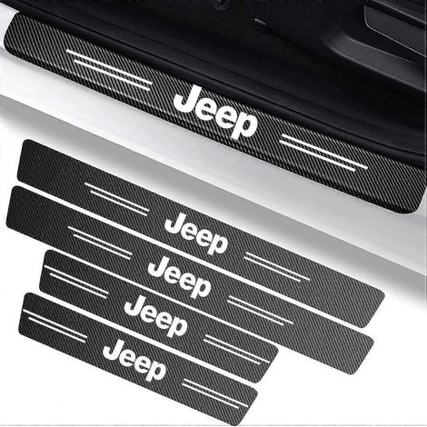 films protecteurs de seuil de porte de voiture, protection de seuil de porte en carbone, autocollant de marchepied compatible avec Jeep Grand Cherokee, Commander, Wrangler, Compass et Renegad (1/4)