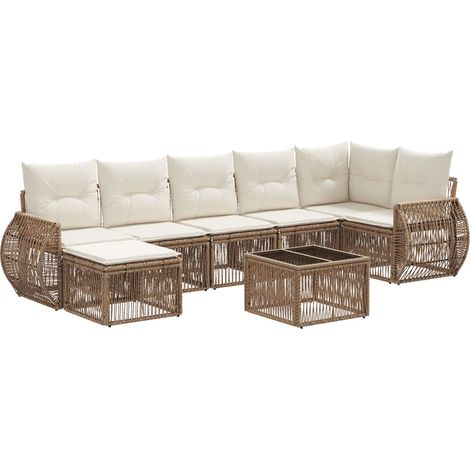 vidaXL Set Divano da Giardino 8 pcs Beige e Bianco Crema polyrattan