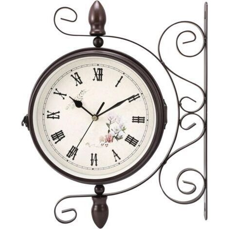 Horloge de Gare Noire à Double Face avec Support, Style Rétro, Grand Horloge de Station New York, Horloge Metal pour Salon, Cuisine, Chambres, horloges murales Vintage de Jardin décor