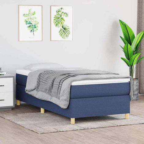 Cama box spring con colchón tela azul 90x190 cm (1/5)