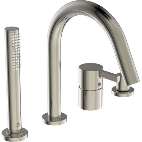 Batteria bordo vasca 4 fori JOY con bocca Storm argento con doccetta a bastone e deviatore IDEAL STANDARD (1/3)