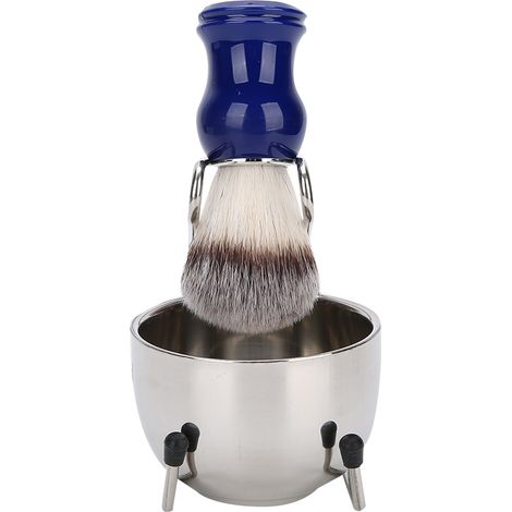 Kit de rasage de barbe en acier inoxydable (3 pièces) : brosse à barbe, bol et support. (1/5)