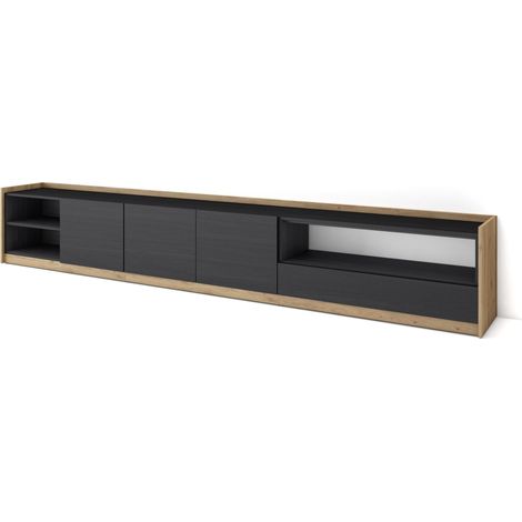 Skraut Home - Mobile TV Soggiorno, 310x37x50cm, Per TV fino a 80", Nero e rovere (1/5)