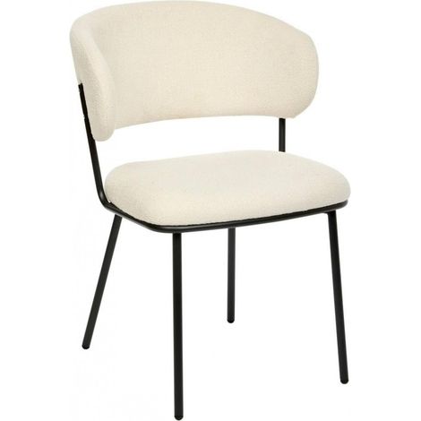 Lot de 2 chaises de salle à manger en tissu chenille avec pieds en métal noir, couleur blanche - Longueur 58 x Profondeur 54 x Hauteur 79 cm (1/5)