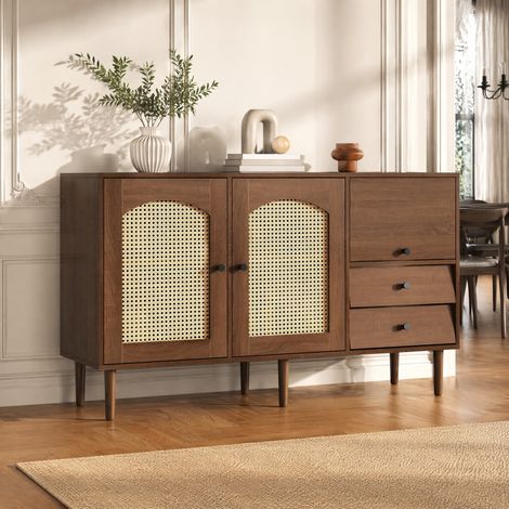 Credenza in stile country con ante in rattan, 130 x 40 x 75,5 cm, HAVRYA (1/5)