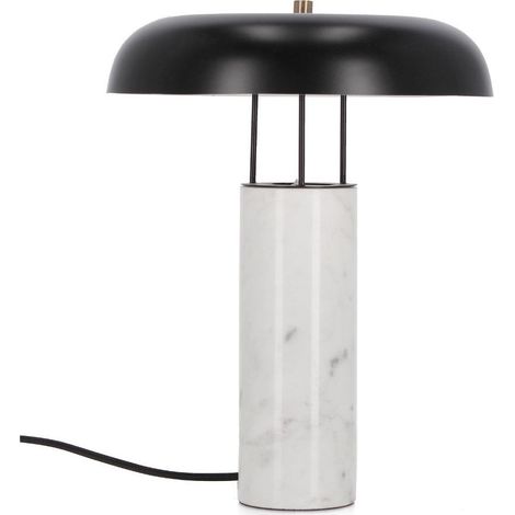 Lampe à poser en marbre blanc et abat-jour métal noir H33 - SNOOP