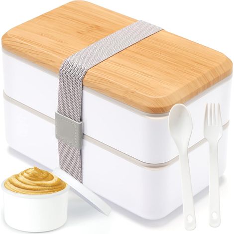 Boîte À Repas Bento - 1400 ml - Étanche - Micro-ondes Et Lave-Vaisselle Sécurisés (Récipient Seulement) - Avec Compartiments Superposables - Pour Adultes Et Enfants - 1 Pièce (1/5)