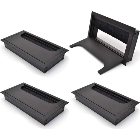 80 x 160mm Square Cable Management Cover, Recessed Desk Cable Organizer for Furniture, Black Aluminum, 4 Pack (1/5)