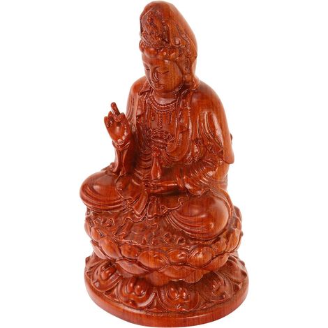 Statue de Bouddha Guanyin en Bois Sculpté Ornement Rétro Élégant Décoration et Spirituelle Multifonctionnelle et Portable pour Salon ou Jardin (1/5)