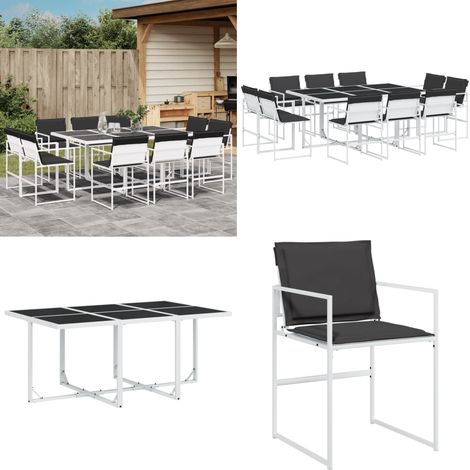 Ensemble à manger de jardin avec coussins 11pcs blanc textilène - Meubles De Jardin - Salon De Jardin - Set De Jardin - Table De Jardin - Chaises De Jardin - Home & Living (1/5)