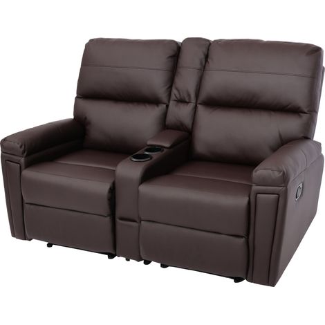 2er Kinosessel HHG-371, Relaxsessel Fernsehsessel Sofa, Nosagfederung Getränkehalter Fach Kunstleder braun
