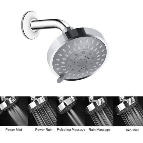 Pomme de douche haute pression, Pommeau Douche Pluie à Économie d'eau Ajustable 5 Réglages pour Salle de Bain SPA [194] (1/4)