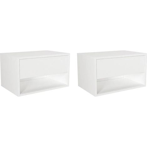 Lot de 2 tables de chevet suspendues - 1 tiroir et 1 niche - Blanc - RITAMI (1/5)
