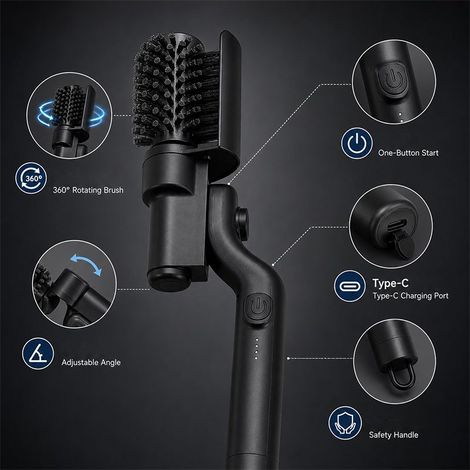 Brosse de nettoyage électrique 360° rotative ABS nylon acier inoxydable rechargeable USB 1 lot pour barbecue grille graisse lourde (1/5)