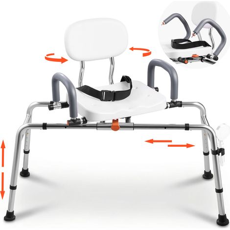 VEVOR Asiento de Bañera Deslizante Carga de 180 kg, Silla de Ducha con Asiento Giratorio, Banco de Transferencia de Bañera con Brazos y Respaldo, Altura y Ancho Ajustables, para Personas Mayores (1/5)