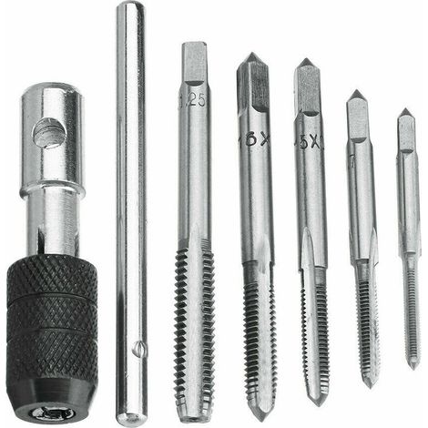 5Pcs Tarauds à Goujure Droite à Main Métrique Assortiment M3 M4 M5 M6 M8 avec 1Pc Clé Réglable, Ensemble de Taraudage à Filetage en Acier avec Tourne-à-gauche en T pour Filet Rapporté (1/5)