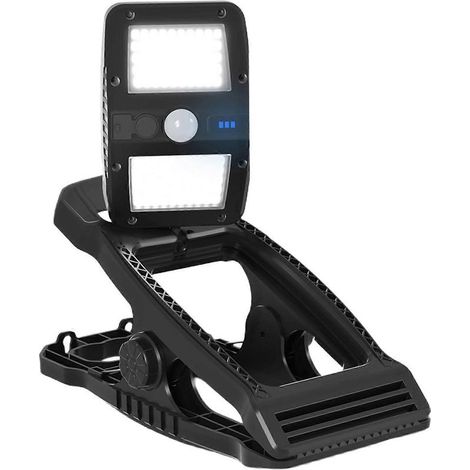 Lampe solaire à pince pour extérieur, étanche, rotative à 360 degrés, idéale pour piscine, jardin, clôture, terrasse ou porche.