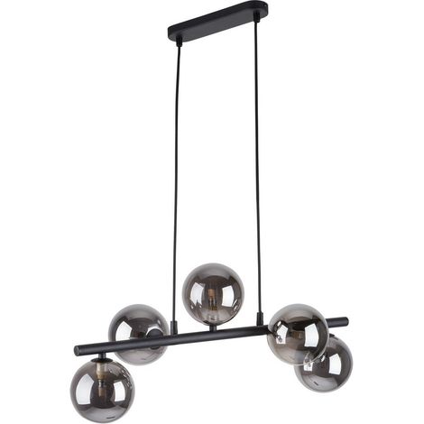 TK-Lighting ESTERA Modern 5-Light Chandelier, Black/Graphite Metal & Glass Shades, G9 Socket (max 6W each), Adjustable Drop 115 cm, IP20 Indoor Ceiling Lamp, 6707 (1/5)