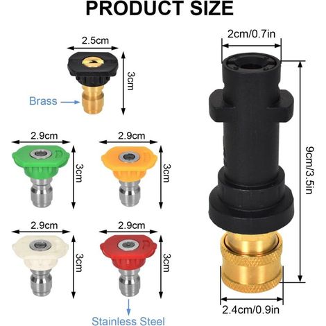 Adattatore per idropulitrice ad alta pressione, attacco rapido da 1/4 compatibile con Karcher K2-K7, con 5 ugelli multi-grado, kit di accessori per idropulitrice (A) (1/4)