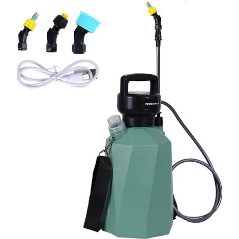 Pulvérisateur alimenté par batterie 5L, pulvérisateur électrique 7,4 V avec poignée rechargeable, baguette télescopique, 3 buses de brouillard (1/5)