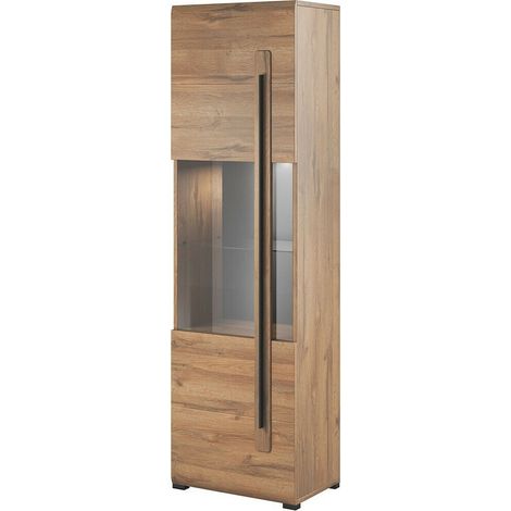 Estantería Ophsalu 110, Roble nieto, Con puertas, Cerrable, Aglomerado laminado, Vidrio templado, Número de puertas: 1, Número de cajones: 0, 204x60x39cm (1/3)