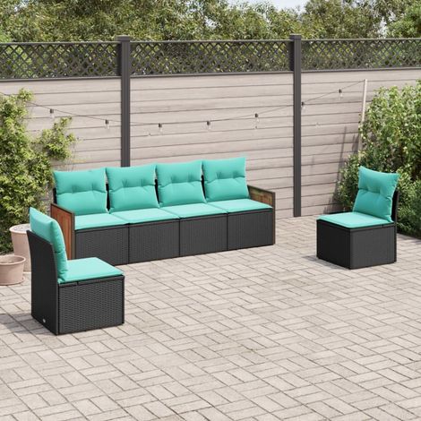 vidaXL Salon de jardin 6 pcs avec coussins noir résine tressée (1/5)