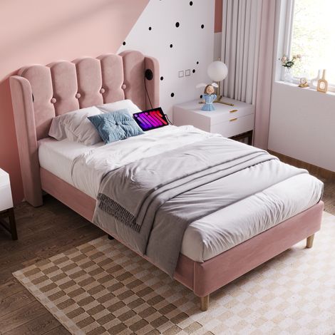 Bett Schlafbett Jugendbett Ladefunktion 90x200 Samt OKMYHOME (1/5)