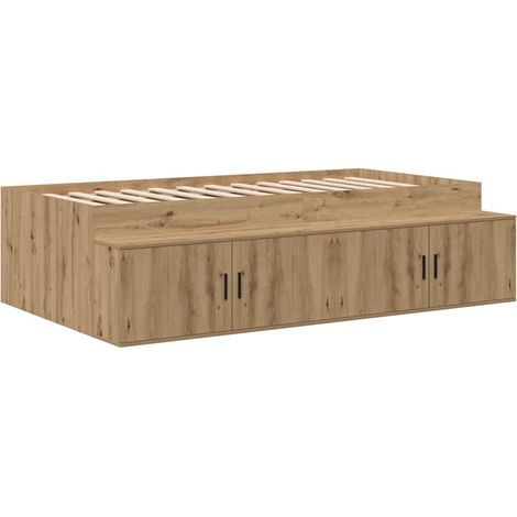 Lit simple,Lit adulte,Cadre de lit avec rangement chêne artisanal 90 x 190 cm CFW6170700 (1/5)