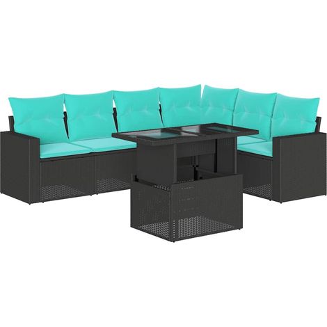 7-teiliges Gartensofa-Set mit Kissen, schwarzes Polyrattan vidaXL (1/5)
