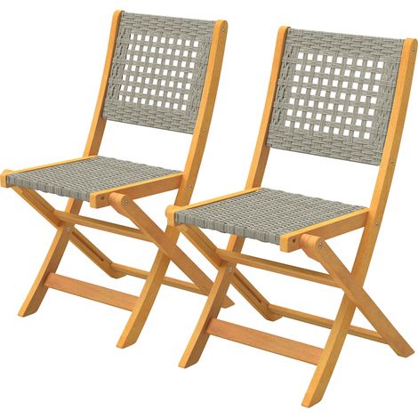 Outsunny Set di 2 Sedie Pieghevoli da Esterno in Legno, Grigio