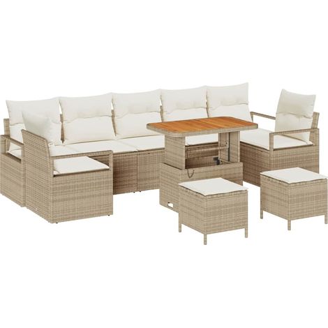 Maison Exclusive - Set Divano da Giardino 10 pz 9-Numero di posti Beige e Crema (1/5)