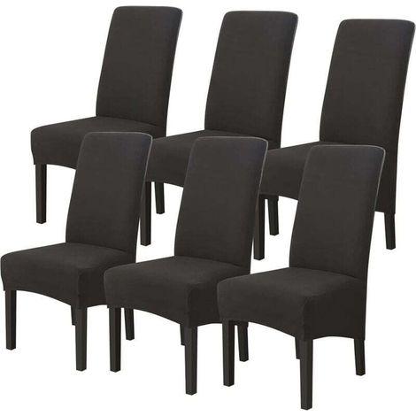 Housses de Chaises 6 pièces Grand Taille Noir.Housses pour Chaises de Salle a Manger Universelle. Couverture Couvre de Chaise Salon Moderne pour Mariage Reunion (1/5)