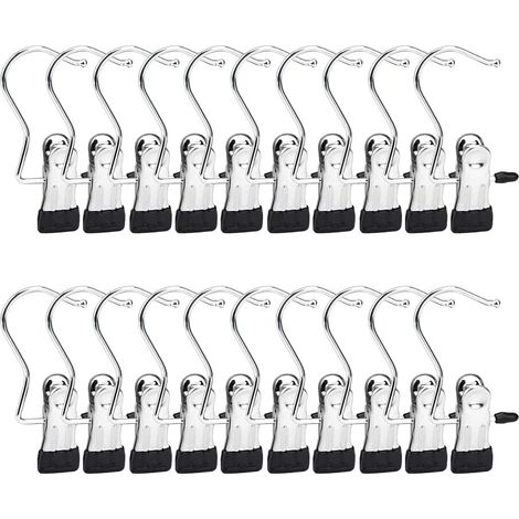 Set di 20 ganci appendiabiti portatili con clip in metallo Ganci multiuso resistenti in acciaio inossidabile per pantaloni, scarpe, asciugamani e altro ancora