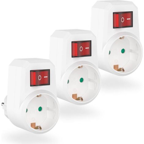 3 adaptateurs de prise, adaptateur avec interrupteur, adaptateur avec sécurité enfant, connexion Schuko jusqu'à 3680 W, prise avec contact de terre