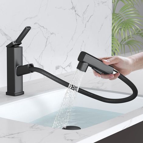Robinet de salle de bain extractible, lavabo 1 trou avec 3 modes de pulvérisation à poignée unique, robinet de lavabo de salle de bain avec pulvérisateur amovible, robinet de vanité avec modes (1/4)