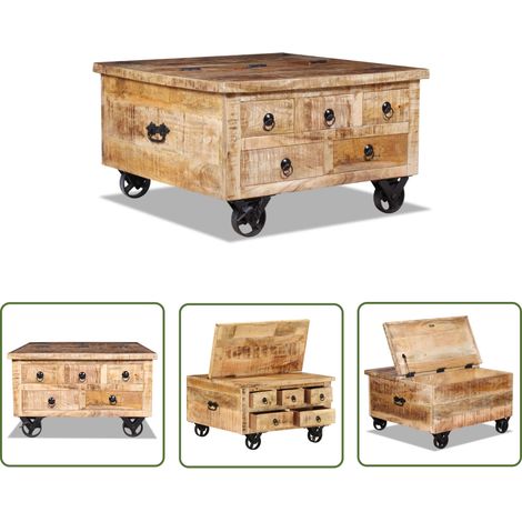 The Living Store Table basse Bois de manguier brut 70 x 70 x 40 cm - Table Basse - Meubles De Salon - Table D'appoint - Table Industrielle - Design Rétro (1/5)