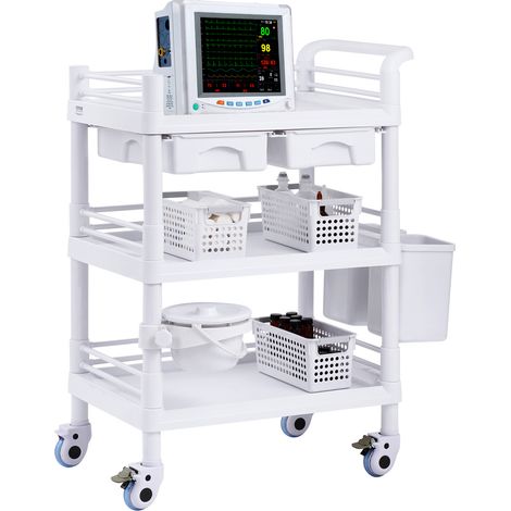 Vevor – Chariot médical portable 3 niveaux – Capacité 50 kg – Roues silencieuses – Structure en ABS haute densité pour laboratoires et cliniques