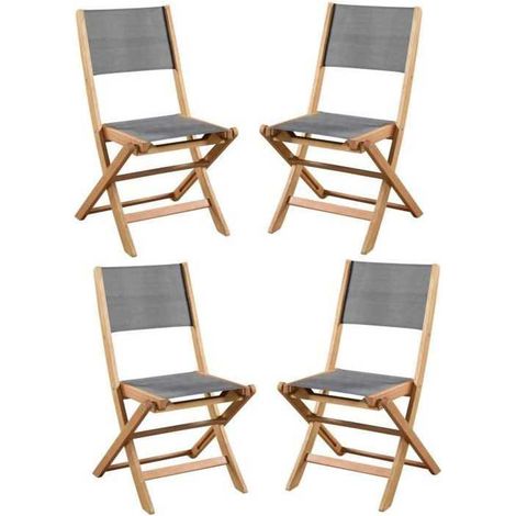 Lot de 4 chaises de jardin en bois dacacia FSC et assise textilene - 50 x 57 x 90 cm - Gris (1/3)