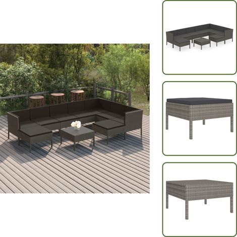 Salon de jardin 10 pcs avec coussins Résine tressée Gris - Salon De Jardin - Mobilier De Jardin - Meubles De Jardin - Set De Salon De Jardin - Salon D'extérieur