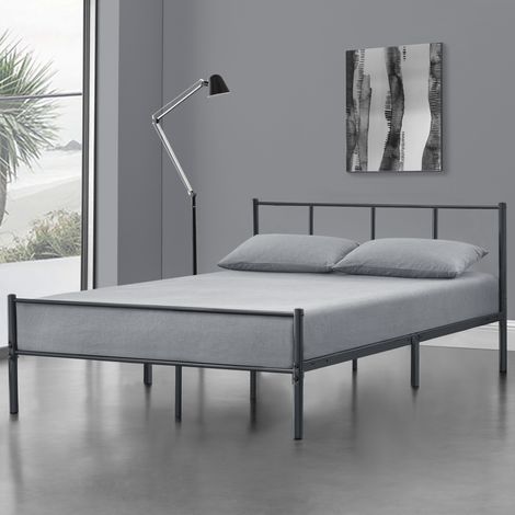 Struttura Letto a 1 Piazza e Mezza 120x200 cm in Acciaio con Testiera e Pediera - Grigio Scuro Opaco [en.casa] (1/5)
