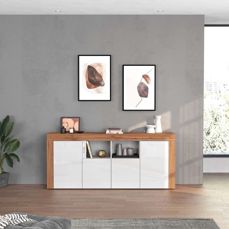 WHOUS Credenza Chronos 4 ante e 2 vani bianco lucido e rovere 200x40x85 cm (1/5)
